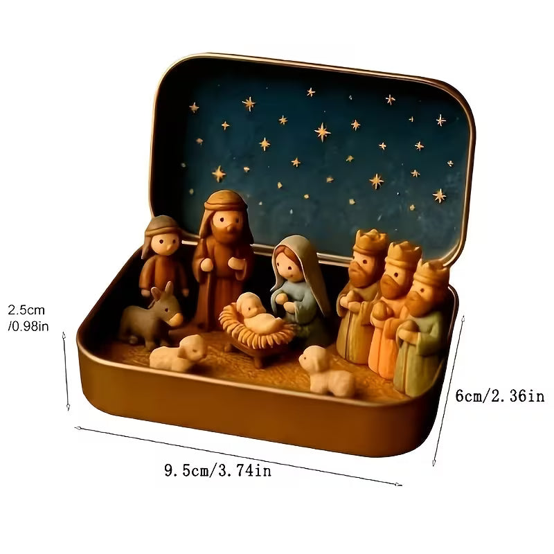 Handmade Mini Nativity Scene Set ( Box) -- Portable Pocket Size Nativity Scene with Mary