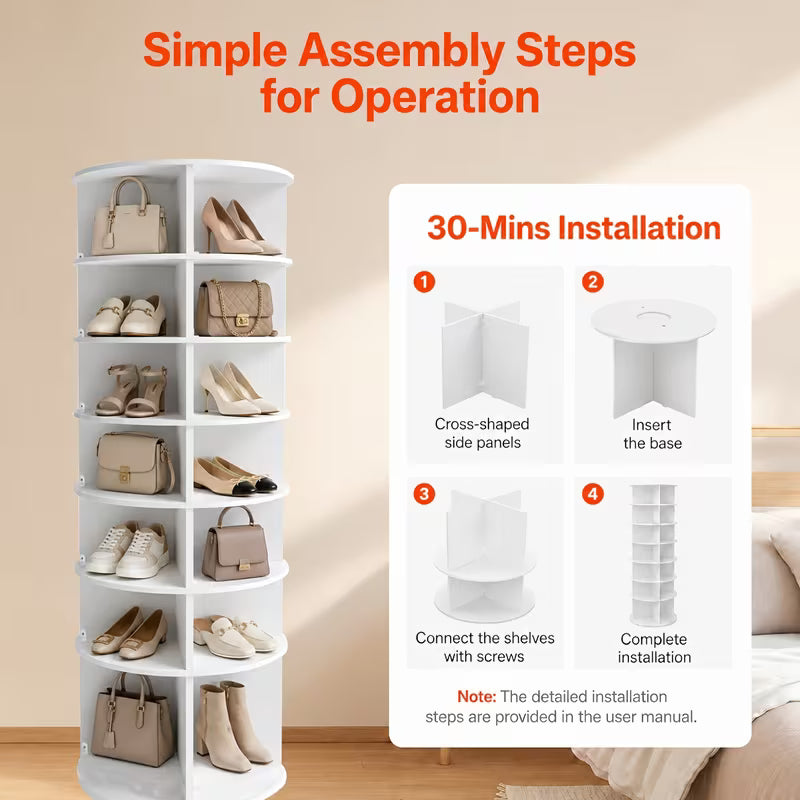 7-Tier 72.44in Tall Rotating Shelf - No-Drill Space-Saving Storage Rack, 360° Swivel Organizer