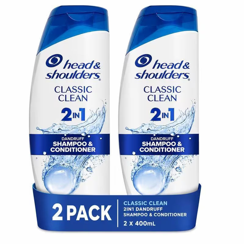 Head & Shoulders Classic Clean 2-in-1 Dandruff Shampoo & Conditioner, 400mL Bottles, Classic