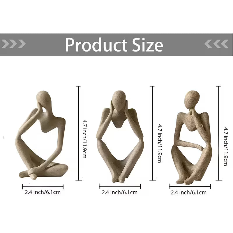 3pcs Collectible Figurines, a Set of Three Creative Abstract Seated Figure Ornaments