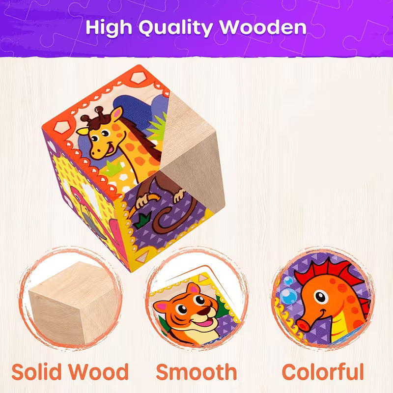 Wooden Cube Puzzle with Storage Tray