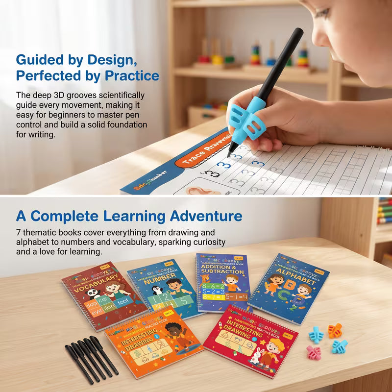 7 Pack Magic 3D Groove Writing Books with Special Pen