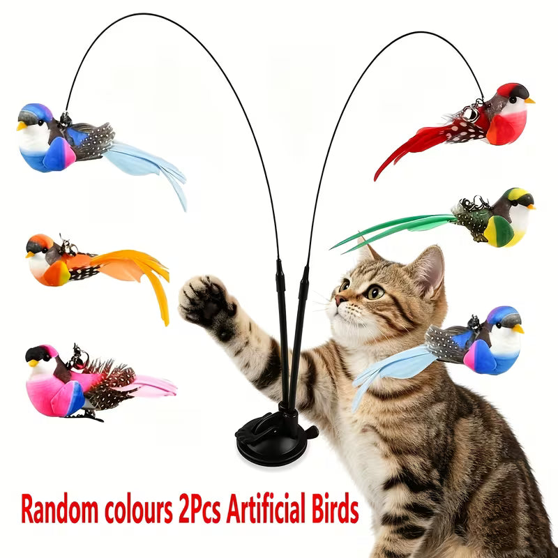Artificial Birds, 1 Set Interactive Cat Toy: Cat Teaser, Polyester, Random Color