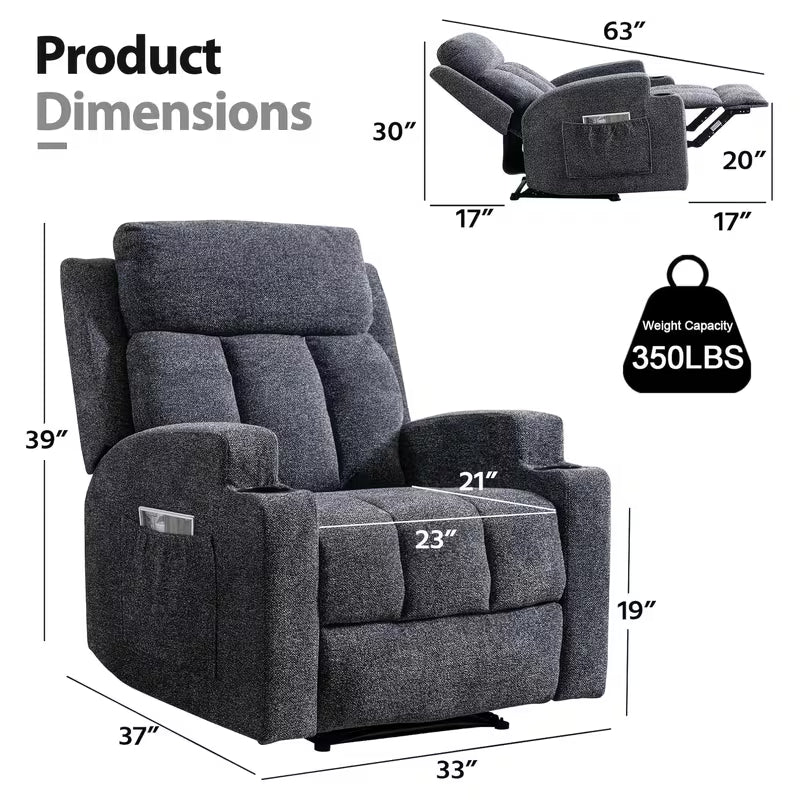 Manual Recliner Chair with Massage And Heat Ergonomic Overstuffed Breathable Fabric Reclining Chair
