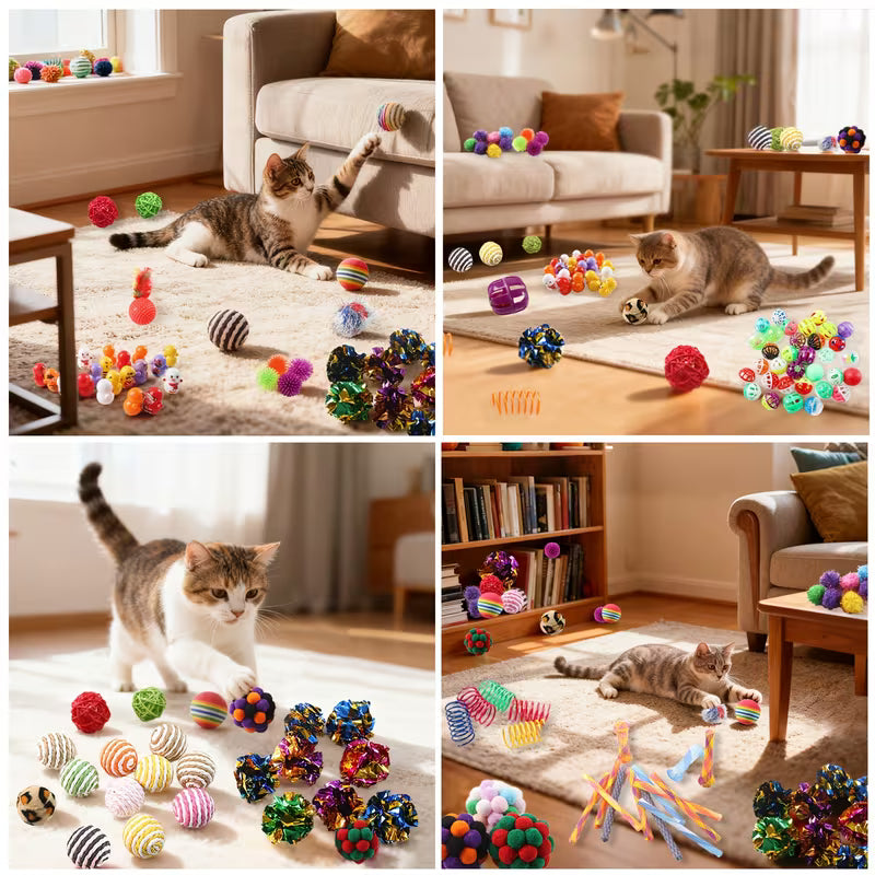 Cat Toy Set, Multi-Cat Interactive Cat Toy Set, Plastic, Random Color