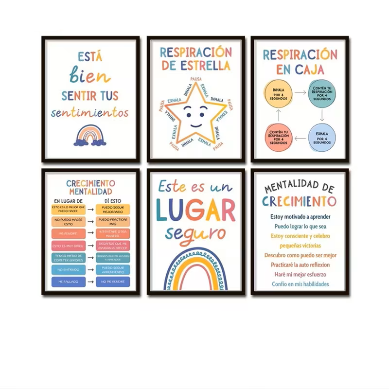 6pcs Spanish Mental Health Relaxation Techniques Posters