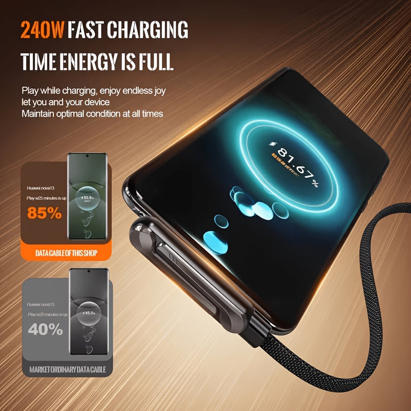 240W Fast Charging Data Cable, Flat Braided Durable Cord, Built