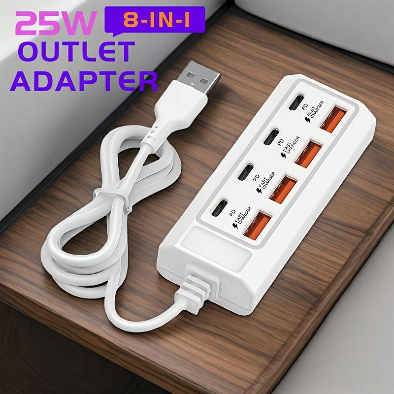 1pc25W RV Fast Charging Station 8-port USB Hub (4USB-A+4Type-C PD)