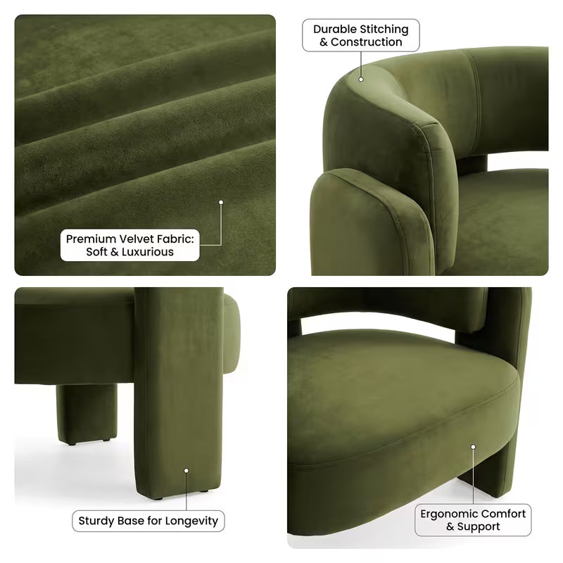 2pcs/1pc Modern Velvet Accent Chair, Decorative Chair, Comfy Upholstered Barrel Chairs with 3 Legs