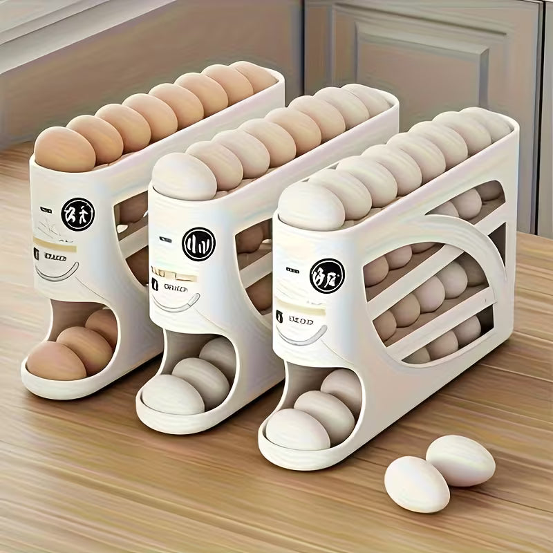 4-layer Rolling Egg Rack - Space Saving Side Door Design, Can Accommodate 30 Eggs, Smooth
