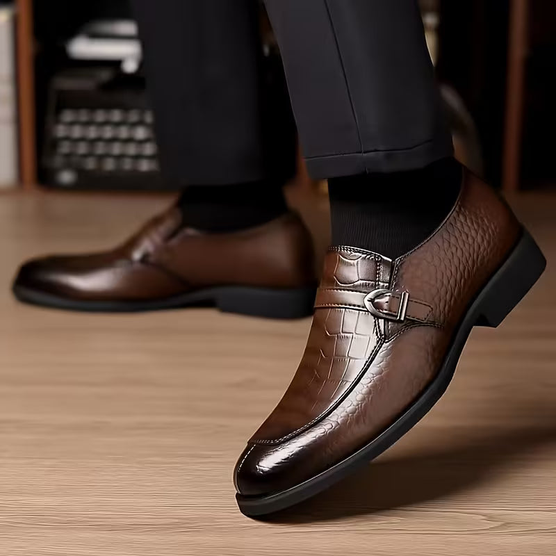 New Men'S Crocodile Pattern Embossed Buckle Design Easy to Put on And Take Off Loafers
