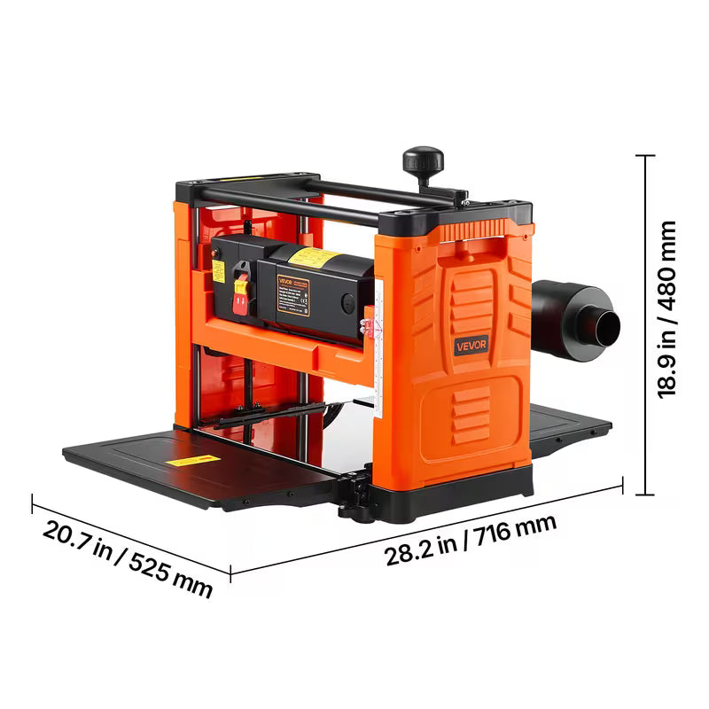 VEVOR Thickness Planer Two-Blade Power Benchtop Planer Woodworking 1800W 13