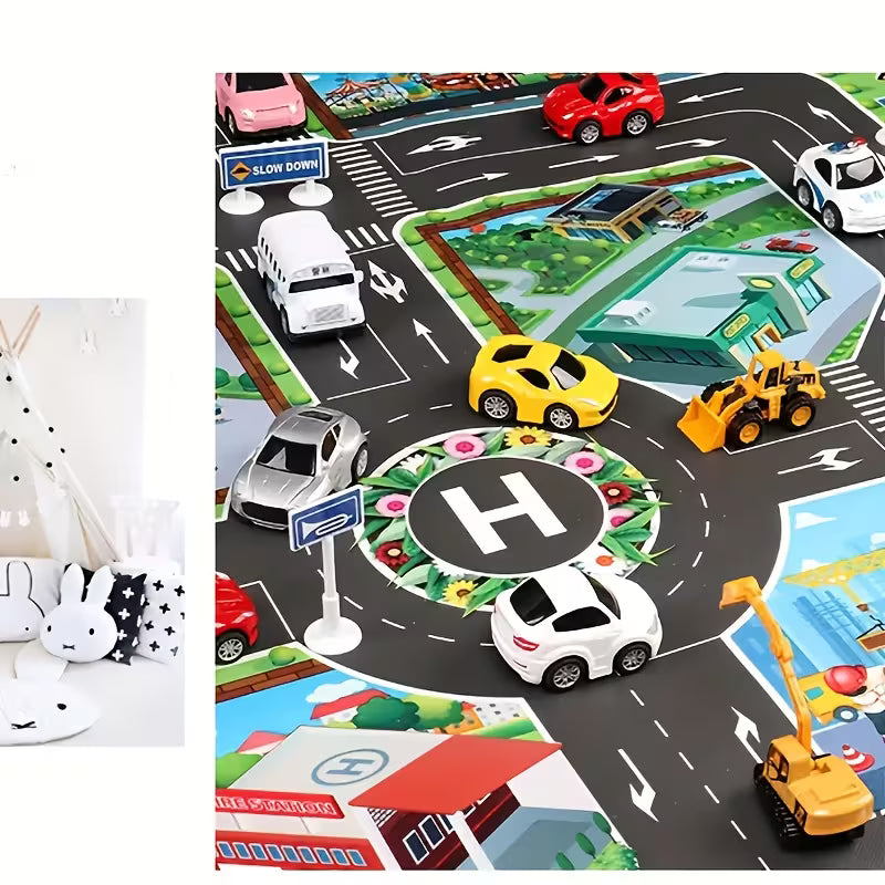City Traffic Play Mat, Fantasy Traffic Parking Lot Map, Parking Set