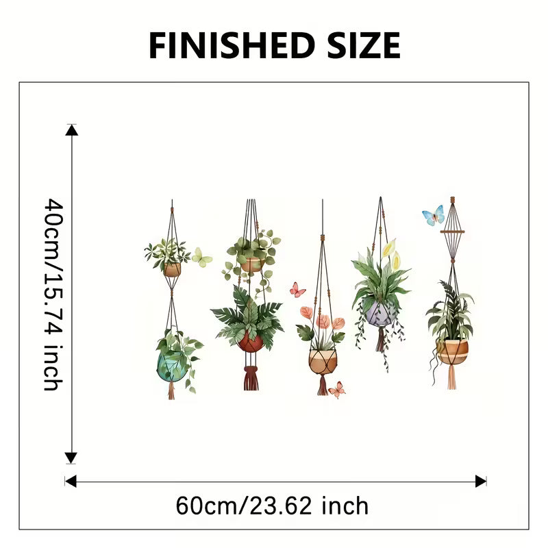 1pc DIY Green Hanging Potted Wall Stickers Plant Vine Wall Decals Peel and Stick Leaves Boho Wall