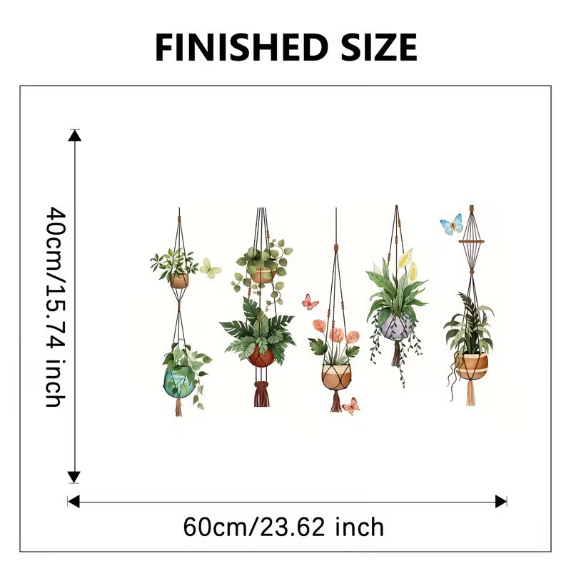 1pc DIY Green Hanging Potted Wall Stickers Plant Vine Wall Decals Peel and Stick Leaves Boho Wall
