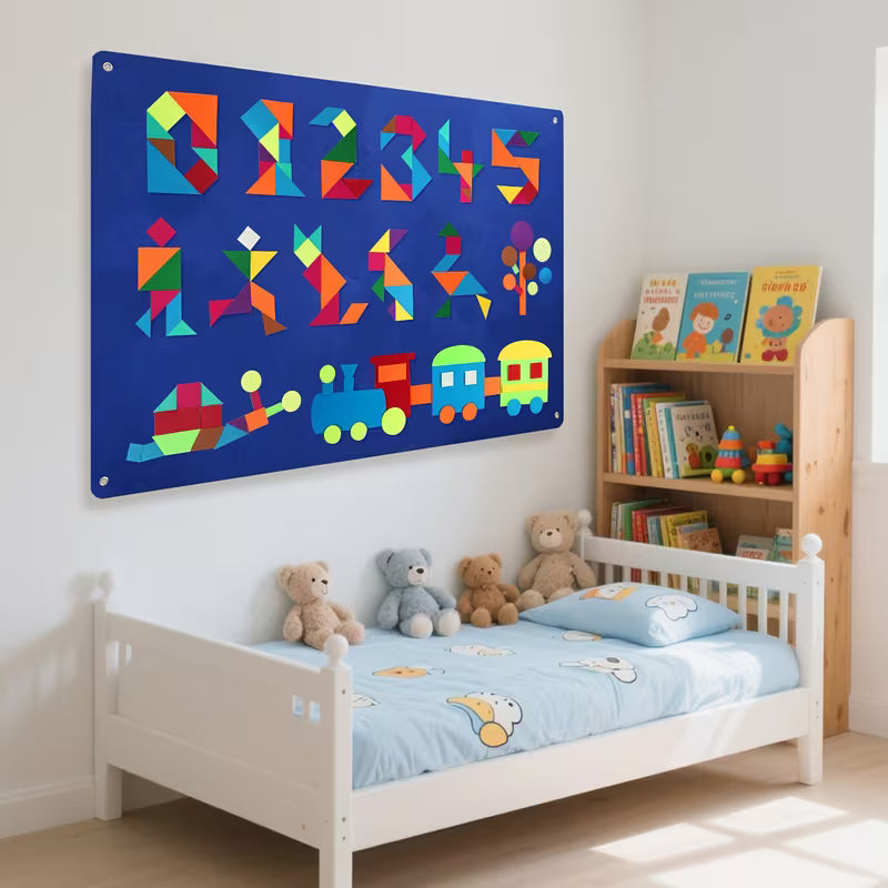 130-Piece Geometric Felt Flash Card Game Set 4In