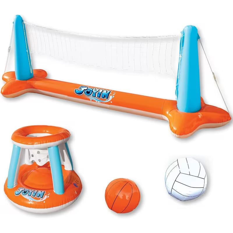 SYNCFUN Inflatable Pool Float Set Volleyball Net & Basketball Hoops