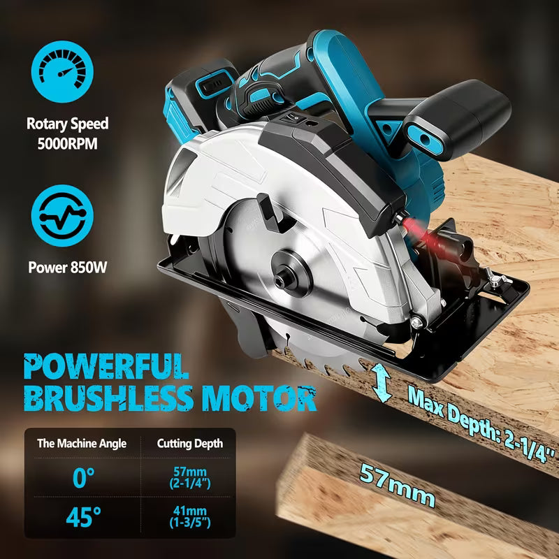 Cordless Circular Saw 7-1/4" 21v Battery, 5000RPM Electric Circular Saw, 7 Blades(24T & 40T)