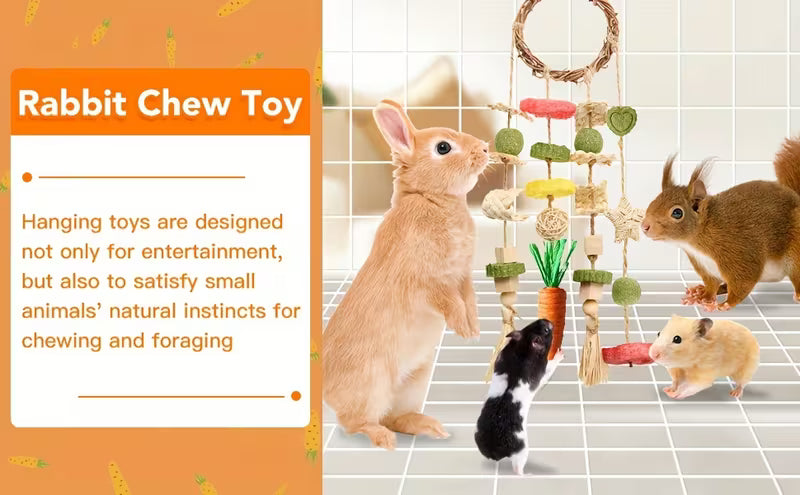 Bunny Chew Toy, Rabbits Cage Hanging Chew Toys And Treats Set, Rattan