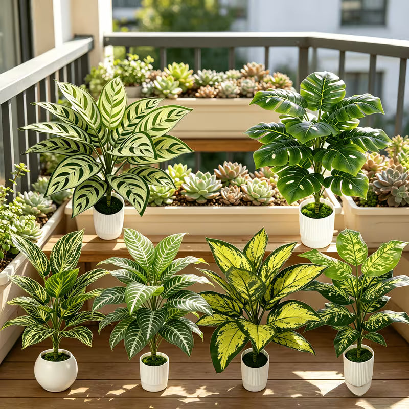 6pcs Set, Includes Various Artificial Leaf Plants - Monstera, Syngonium, Phyllostachys, Money Tree