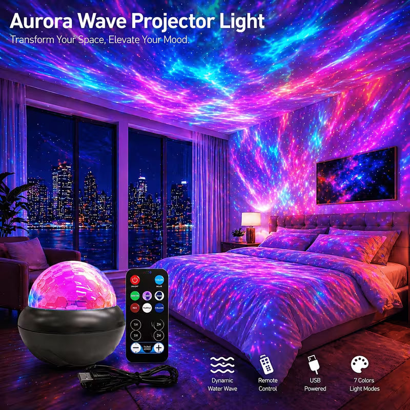 New RGB Water Ripple Projection Light, Wave Lighting Effects, Remote Control Timer