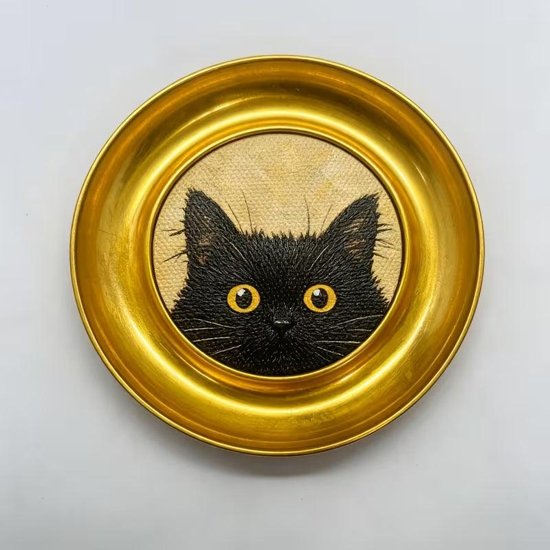 Mystical Vintage Retro Gothic Black Cat Wall Art Set, Metal, Black