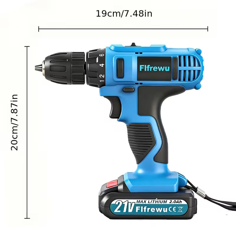 Cordless Drill, 21V Lithium-Ion Rechargeable Electric Drill