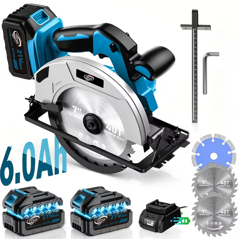 21V 6.0Ah Cordless Circular Saw, Handheld Cordless Electric Circular Saw