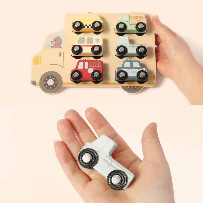 Cartoon Fun Small Car Shaped Wooden Material Shape Matching Toy
