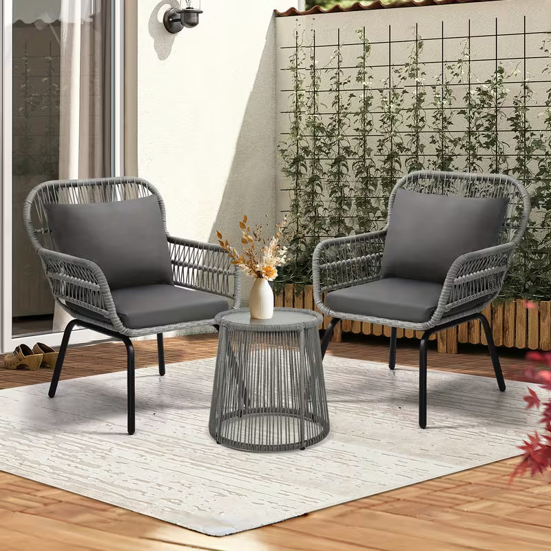 Patio Rattan Bistro Conversation Set, Outdoor All-Weather Wicker, Rattan