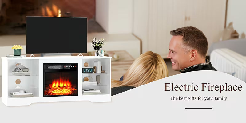 Fireplace TV Stand with 18-Inch Fireplace, Modern Entertainment Center for Tvs Up to 65 Inches