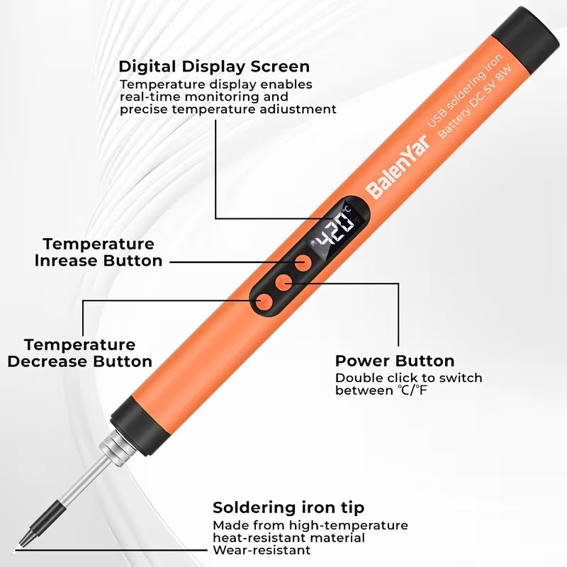 BalenYar USB Portable Mini Digital Soldering Gun Kit, Featuring a Digital Display