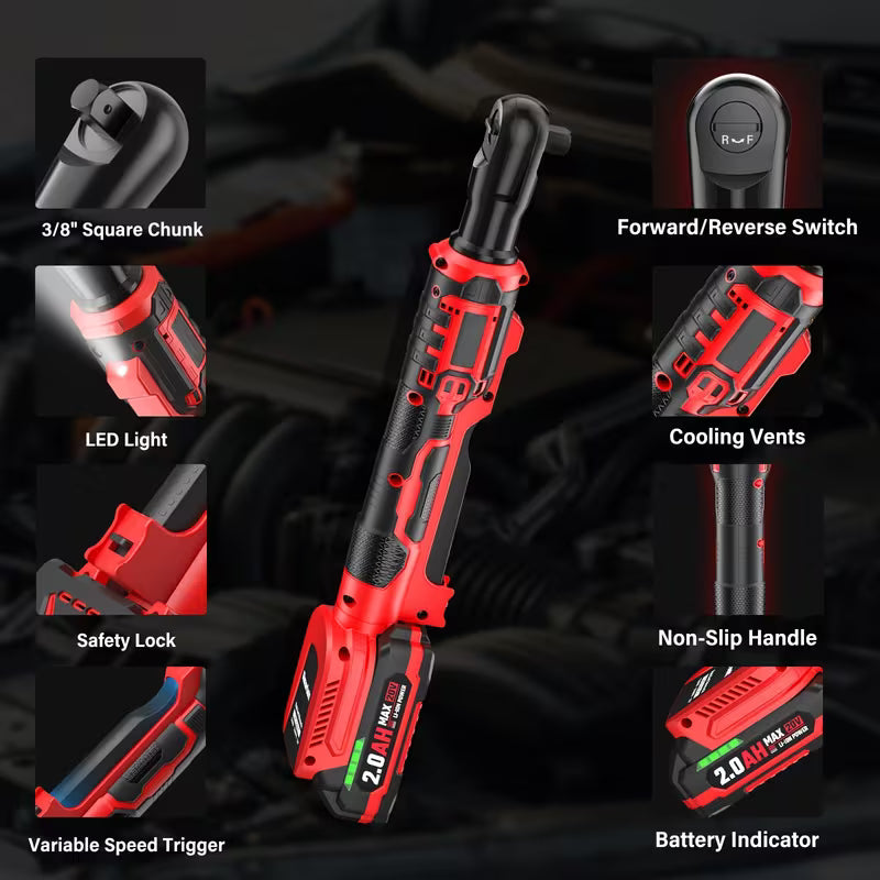 Cordless 21V 3/8" Ratchet Wrench Set, 88 Ft-lbs(120N.m)