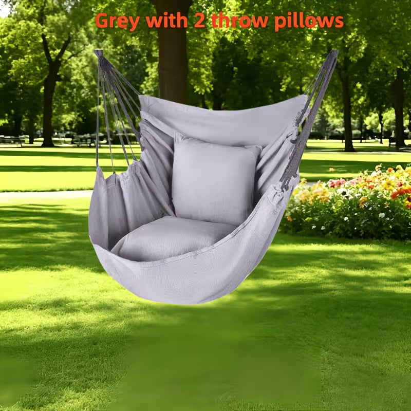 1pc of Deluxe Patio Hanging Chair with 2 Cushions, Outdoor Rocking Chair, Leisure Hammock Chair