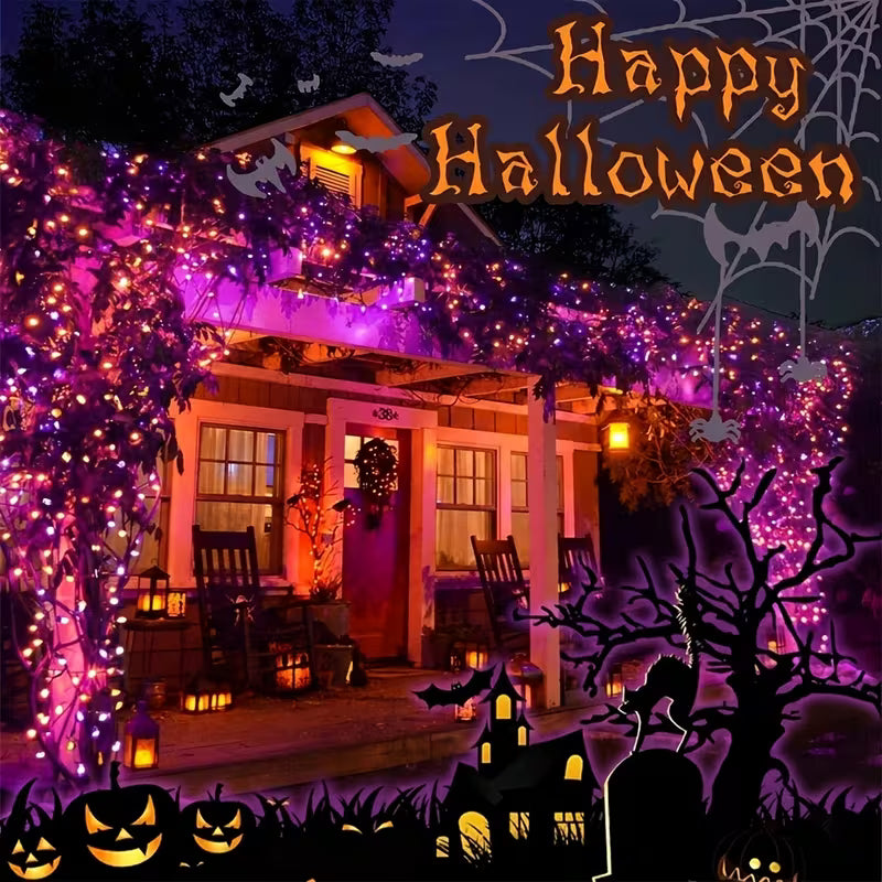 Halloween LED String Lights, Purple Orange Color Changing 8 Lighting Modes, Battery Operated