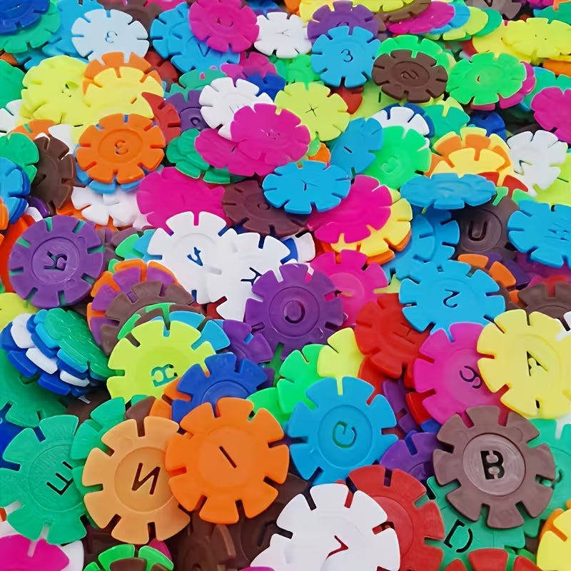 500-Piece Multicolor Snowflake Building Blocks with Numbers and Letters