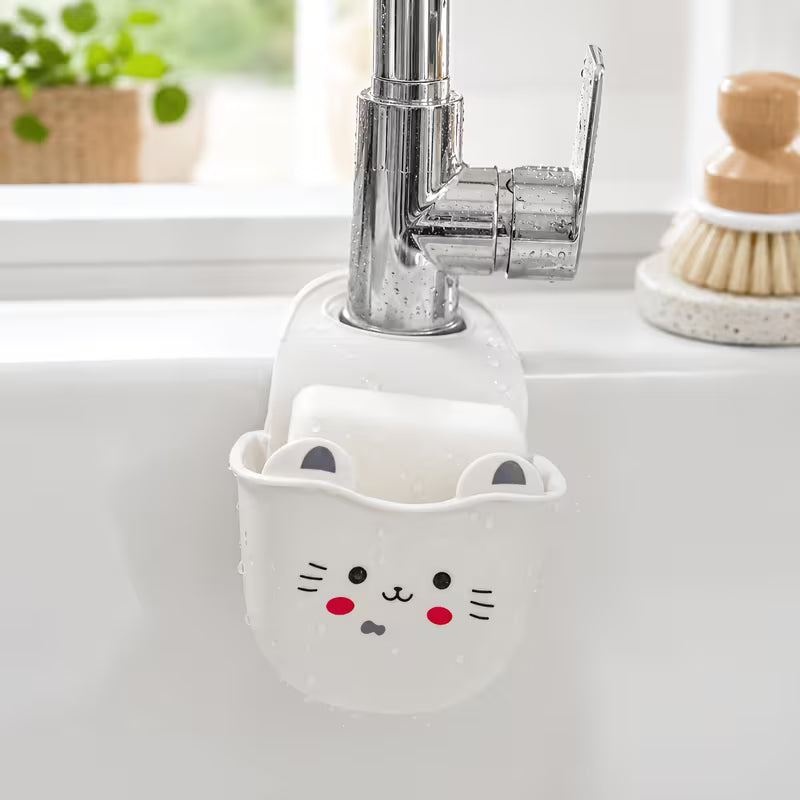 pc Adorable Cat-Shaped Silicone Faucet Holder with Drain Holes & Sponge Storage Rack
