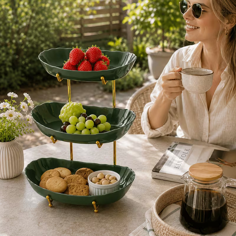 2/3-Tier Metal Fruit Basket Stand with Large Capacity Organizer for Fruit, Vegetables, Bread