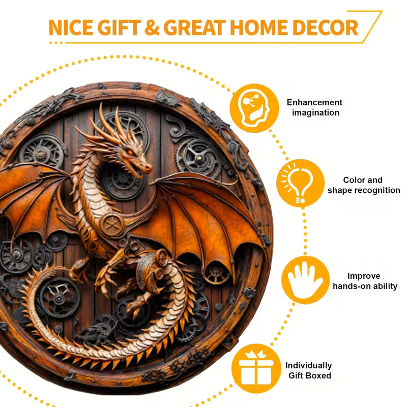 Mechanical Dragon-1 Wooden Puzzle, Unique Shaped Puzzle Toy, Special Party, Wooden