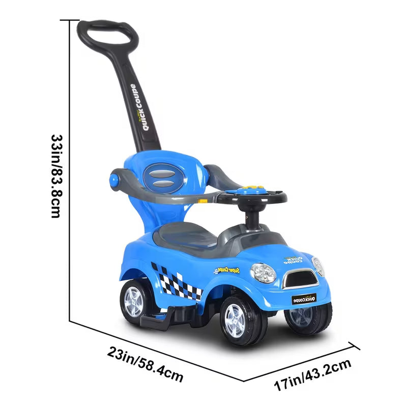 3-In-1 Toddler Ride on Push Car with Music Steering Wheel & Safety