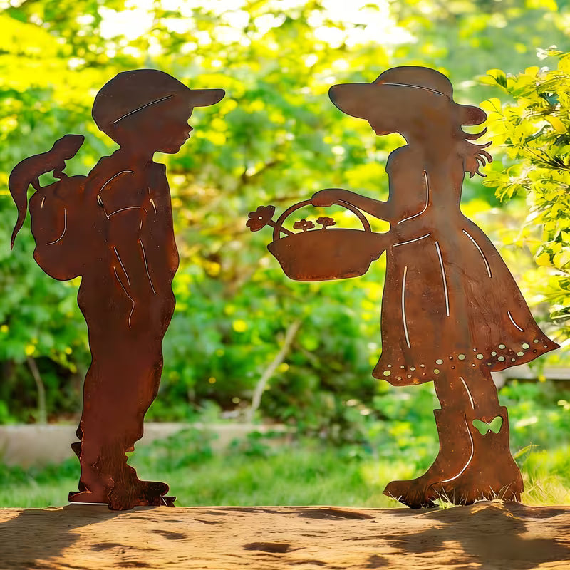 2D Flat - 2D Flat - 2pcs Metal Garden Ornaments, 2D Flat
