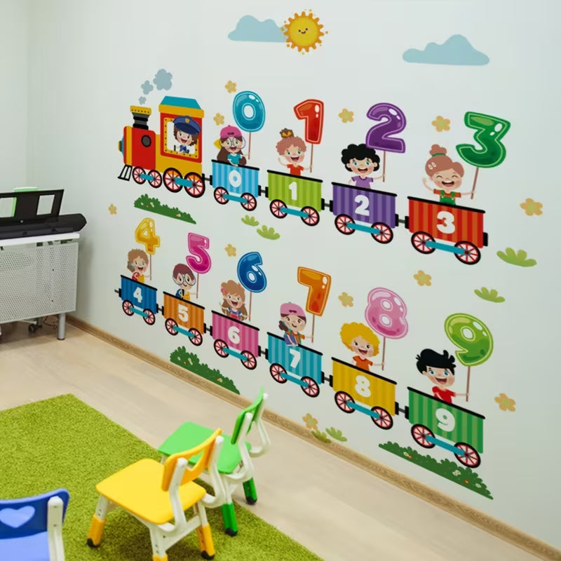 Educational Number Train Wall Sticker, Removable Self-Adhesive Paper with Colorful Cartoon
