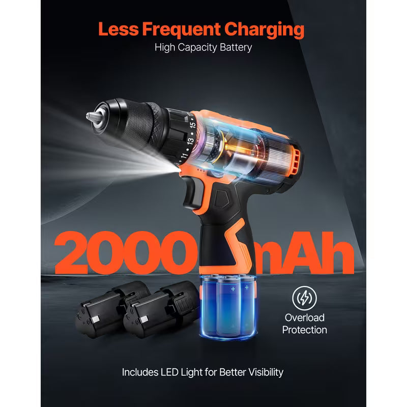 VEVOR Cordless Drill Driver 1/2 inch/3/8inch Metal Chuck Brushless Motor Dual-Speed