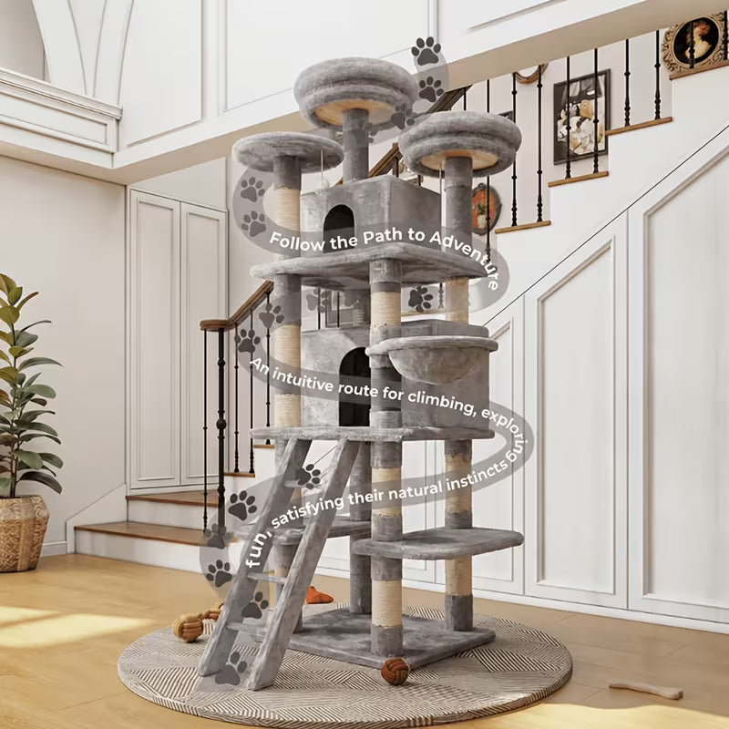 Large Wooden Cat Climbing Frame And Cat Bed, Wooden