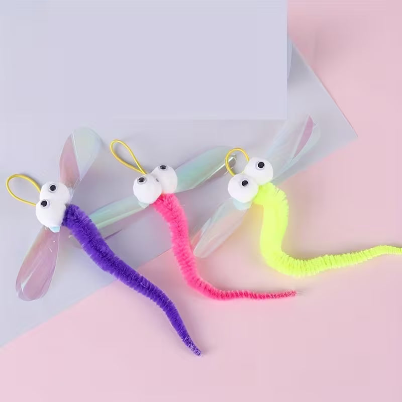 4pcs Random Color Cat Worm Teaser Toys Wand Attachments Fishing Set, Random Color