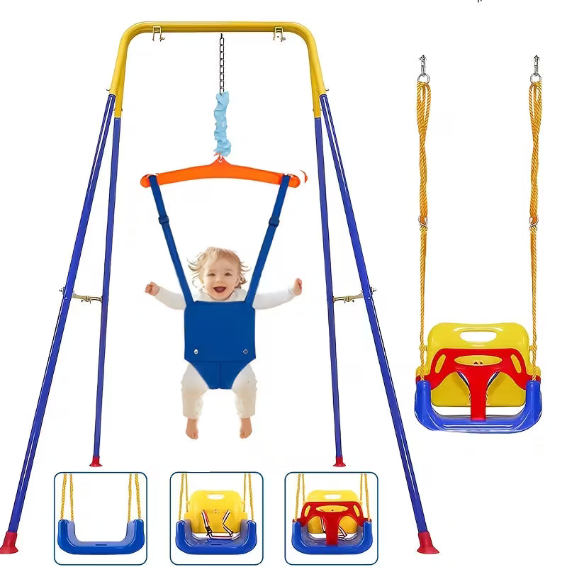 4-In-1 Toddler Swing Set with Foldable Metal Stand for Backyard