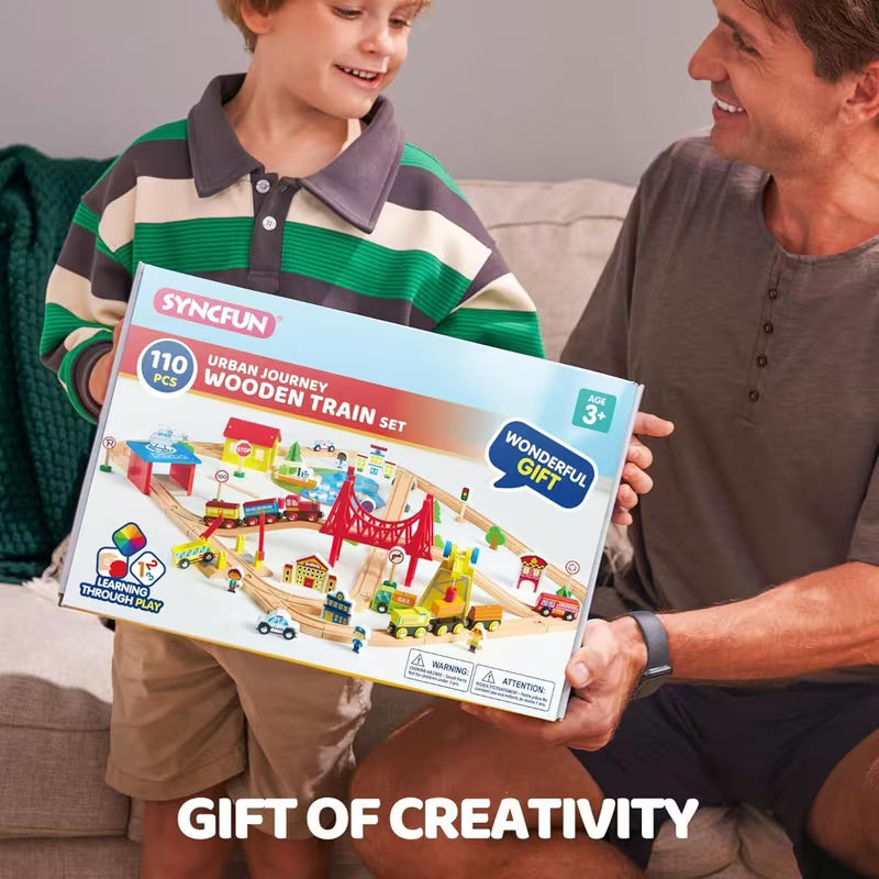 SYNCFUN 110-Piece Wooden Train Set