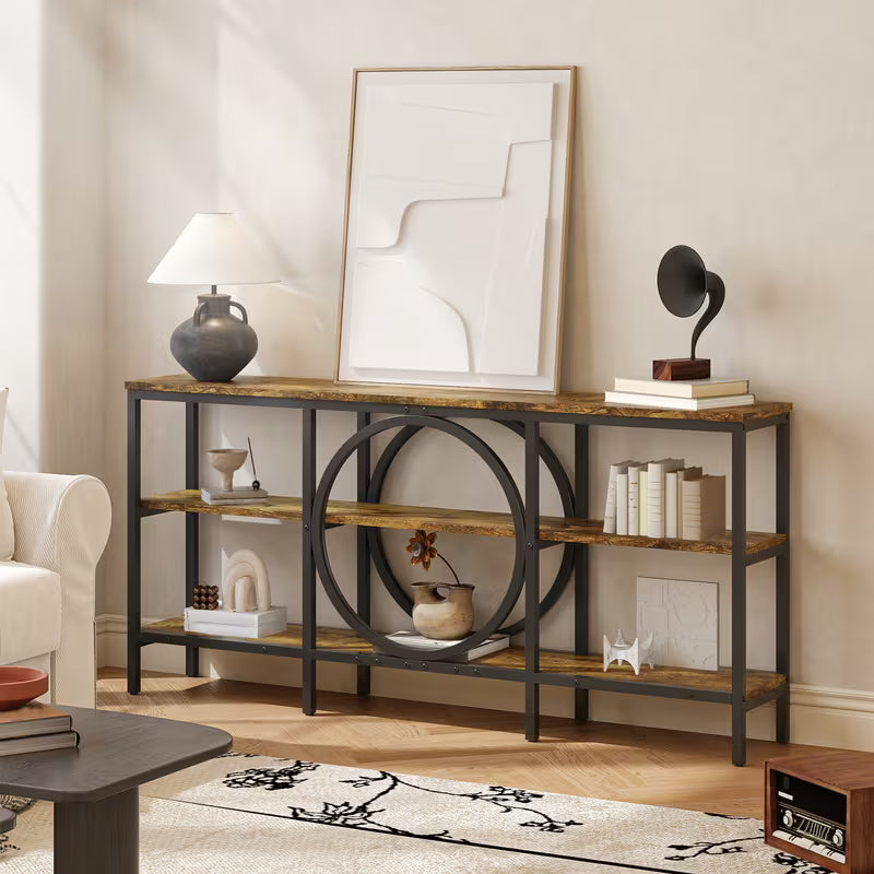Industrial Fashion Storage Cabinet, Living Room Table Extra Long 66.9, Wood