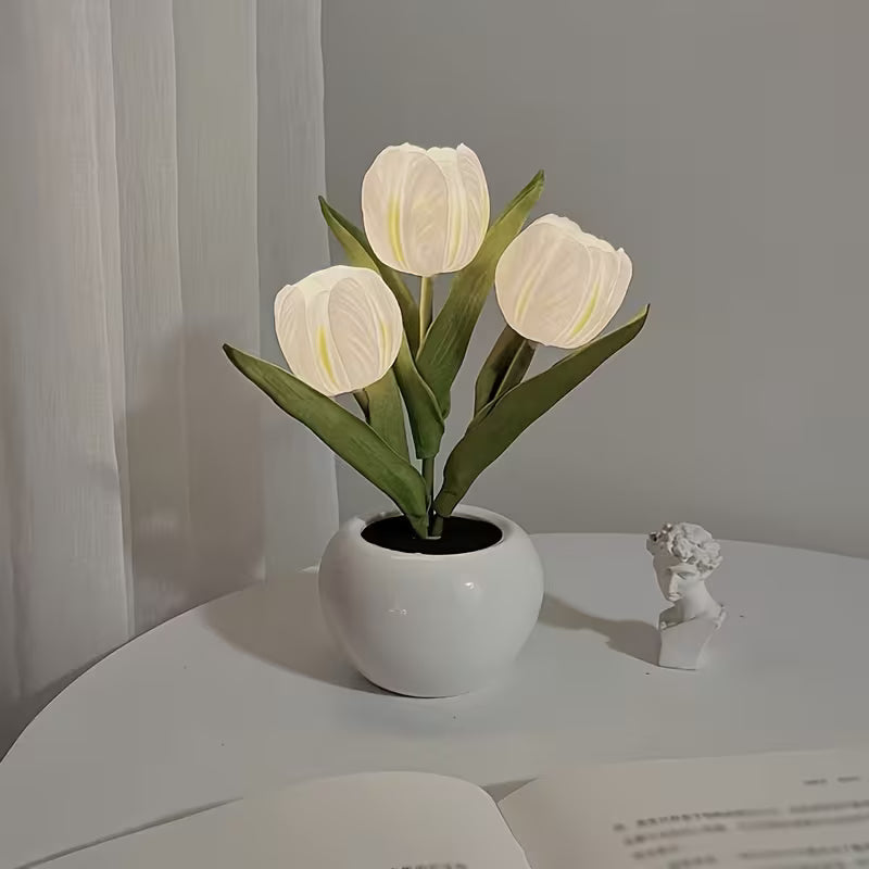 1pc LED Tulip Night Light, Simulated Tulip Table Lamp, Romantic Vase Decoration for Living