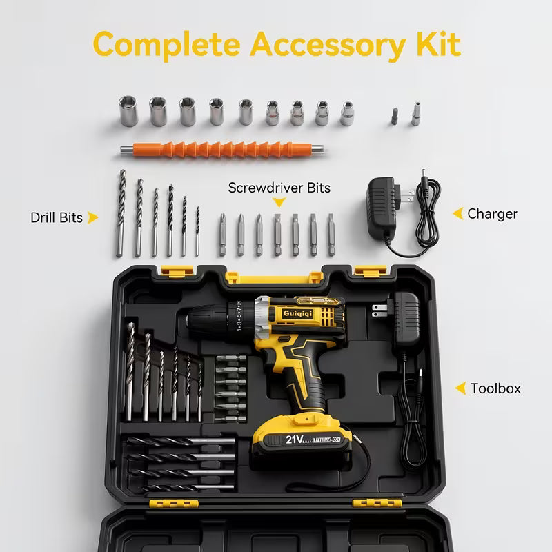 21V Cordless Lithium Drill Electric Screwdriver With Impact Function And Work Light
